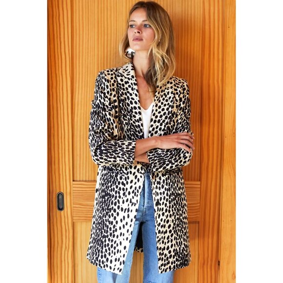 Emerson Fry Jackets & Blazers - Emerson Fry Coat 6 Cream Leopard Wingtip Linen Old Money Feminine Statement
